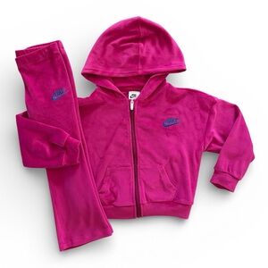 Nike Girls Velour Full Zip Hoodie & Pants Set Pink Size 5 NEW with Tags
